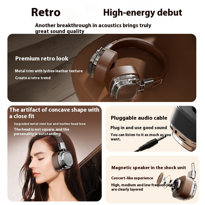 Retro Bluetooth Kopfhörer – Kabelloses Headset mit kräftigem Bass & edlem Vintage-Design